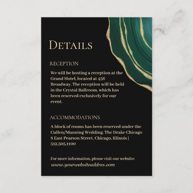 Tarjeta De Recepción Agar de oro verde negro (Anverso)