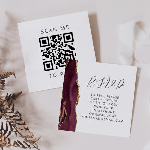 Tarjeta De Recepción Agate Burgundy Gold Boda QR Code RSVP