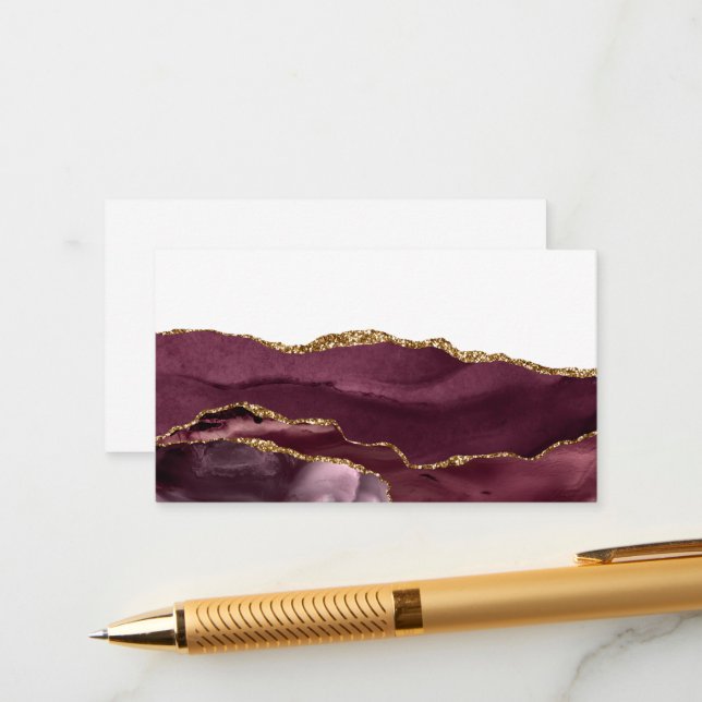 Tarjeta De Recepción Agate de mármol rojo de vino Purpurina dorado eleg (Anverso/Reverso In Situ)