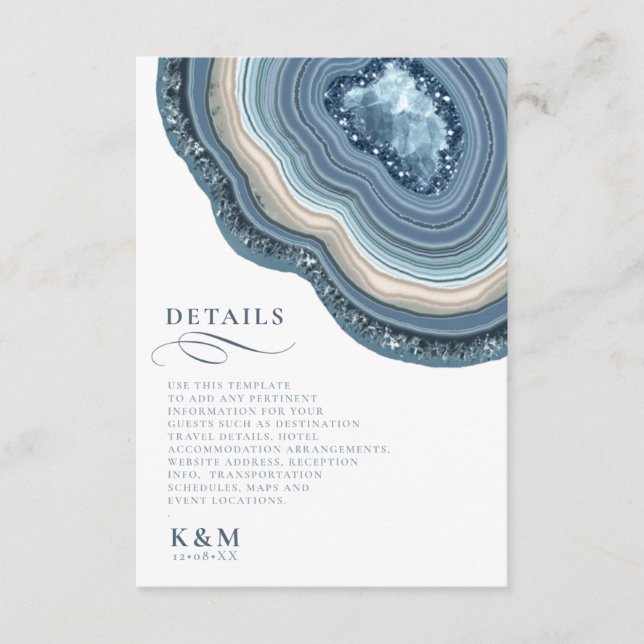 Tarjeta De Recepción Agate Geode Purpurina Detalles Dusty Blue ID647 (Anverso)