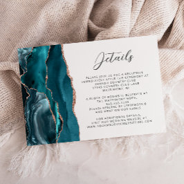 Tarjeta De Recepción Agate Teal Rose Gold Modern Script Wedding Details