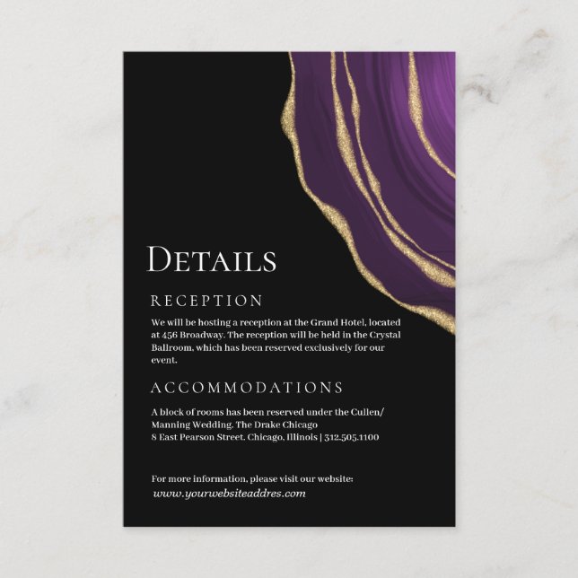 Tarjeta De Recepción Agato dorado morado oscuro (Anverso)