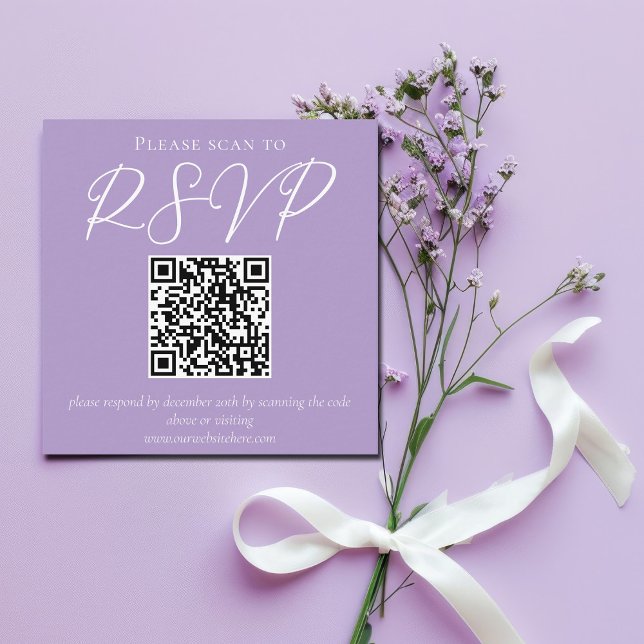 Tarjeta De Recepción Agradable Lilac Púrpura Boda Blanco Código QR RSVP (Subido por el creador)