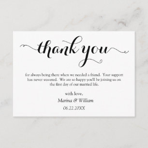 Tarjeta De Recepción Agradecimiento de boda con guión negro personaliza