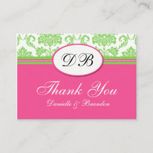Tarjeta De Recepción Agradecimiento de Boda Rosa y Verde