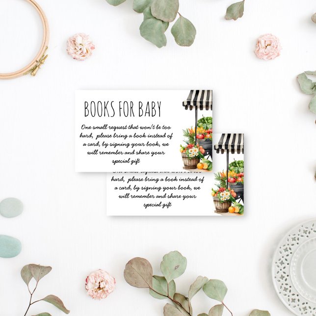 Tarjeta De Recepción Agricultores locales comercializan libros para beb (Locally grown farmers market fresh produce baby shower books for baby enclosure card book request )