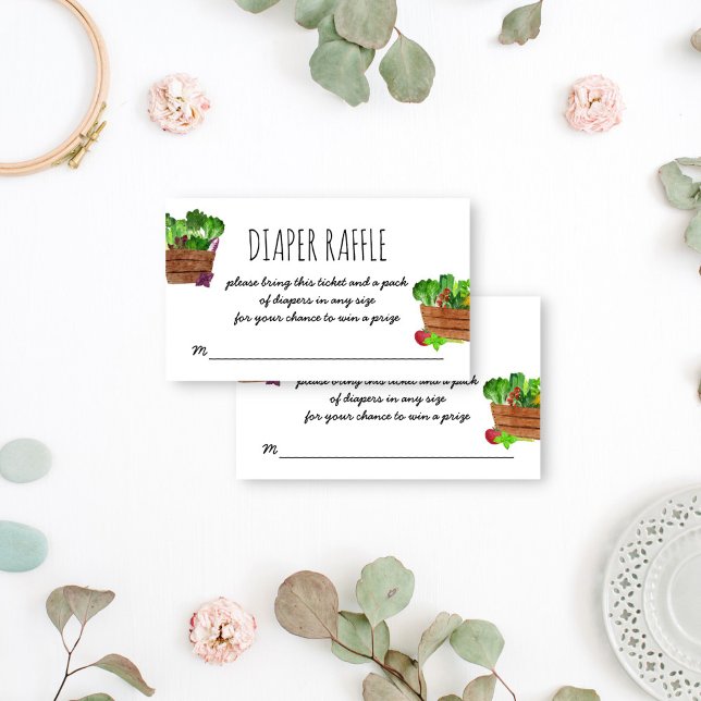 Tarjeta De Recepción Agricultores locales comercializan rifa de pañales (Locally grown farmers market fresh produce baby shower diaper raffle enclosure card raffle ticket)