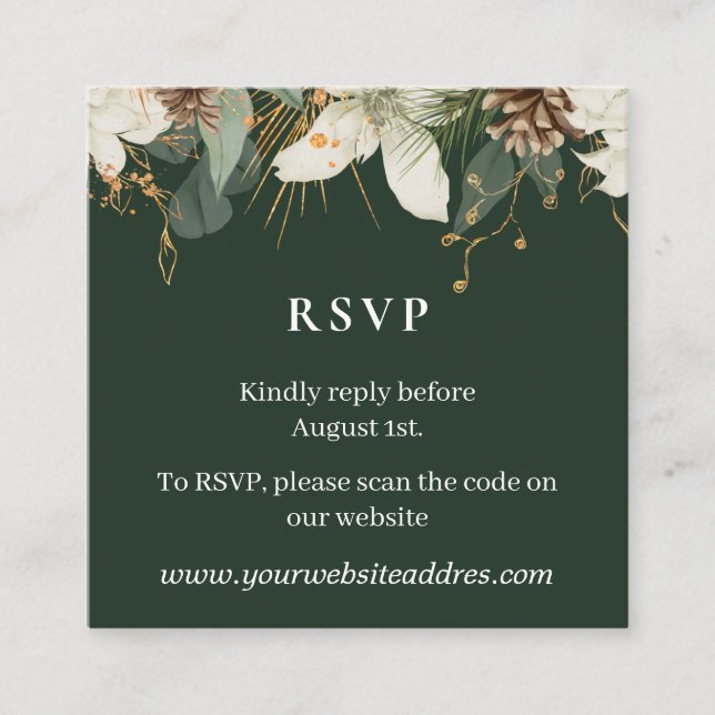 Tarjeta De Recepción Agua botánica de invierno verde forestal (Anverso)