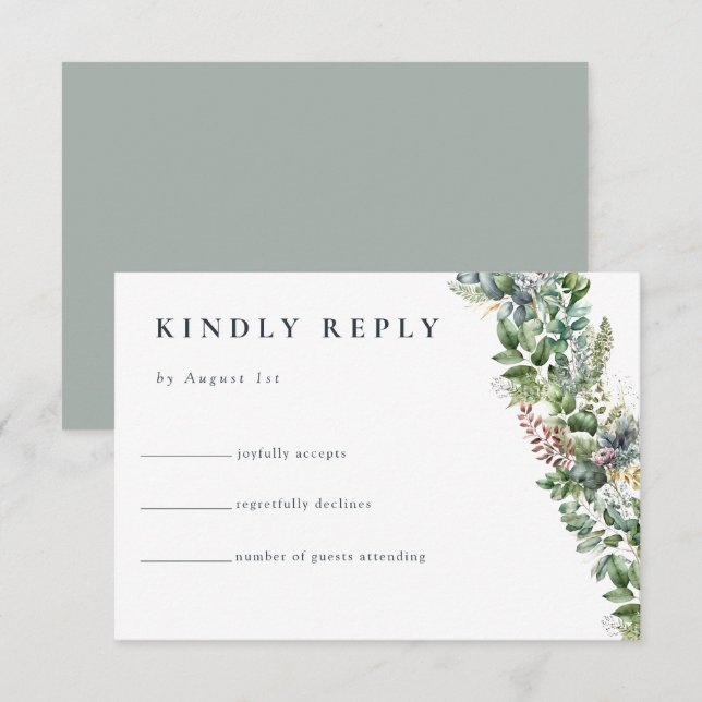 Tarjeta De Recepción Agua Eucalyptus Greeneration | Respuesta del Boda (Anverso / Reverso)