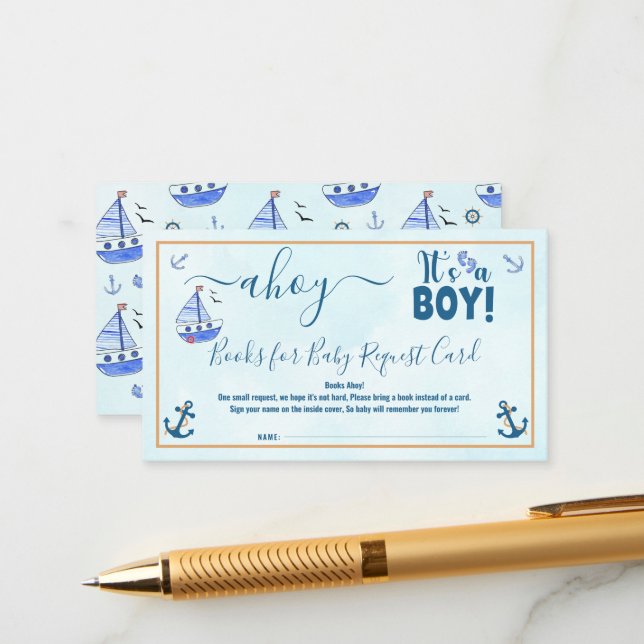 Tarjeta De Recepción Ahoy es un Baby Shower Náutico de Boy Sailboat (Anverso/Reverso In Situ)