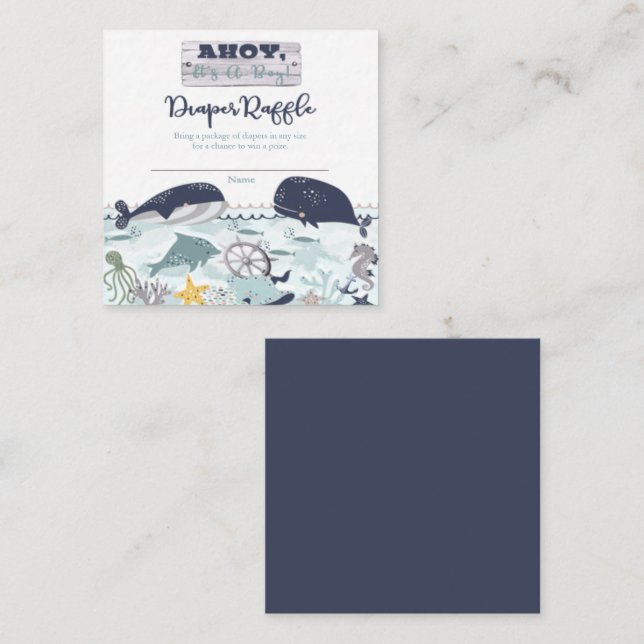Tarjeta De Recepción Ahoy es un chico Baby Shower Diaper Raffle (Anverso / Reverso)