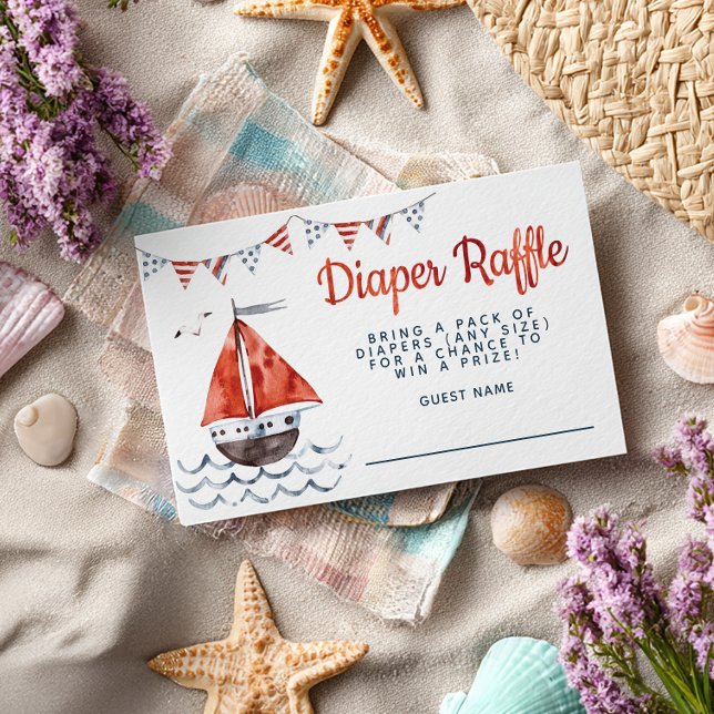 Tarjeta De Recepción Ahoy es un chico Nautical Baby Shower Diaper Raffl (Subido por el creador)