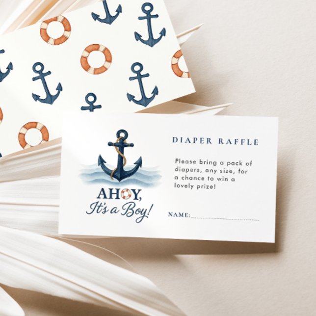Tarjeta De Recepción Ahoy es un chico Nautical Diaper Raffle Baby Showe (Subido por el creador)
