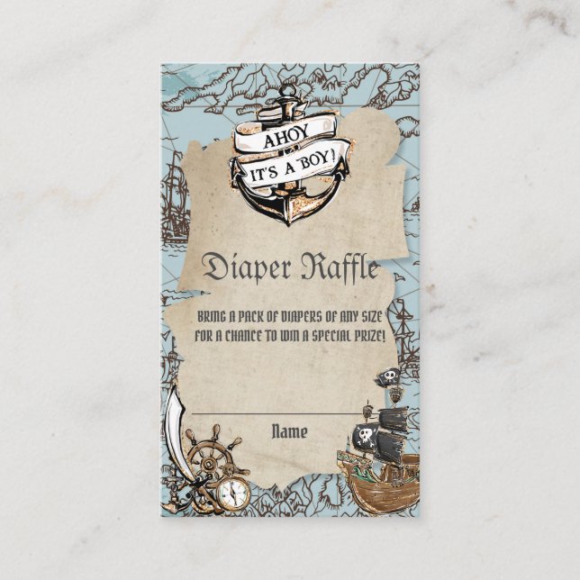 Tarjeta De Recepción Ahoy es un chico pirata Baby Shower Diaper Raffle (Anverso)
