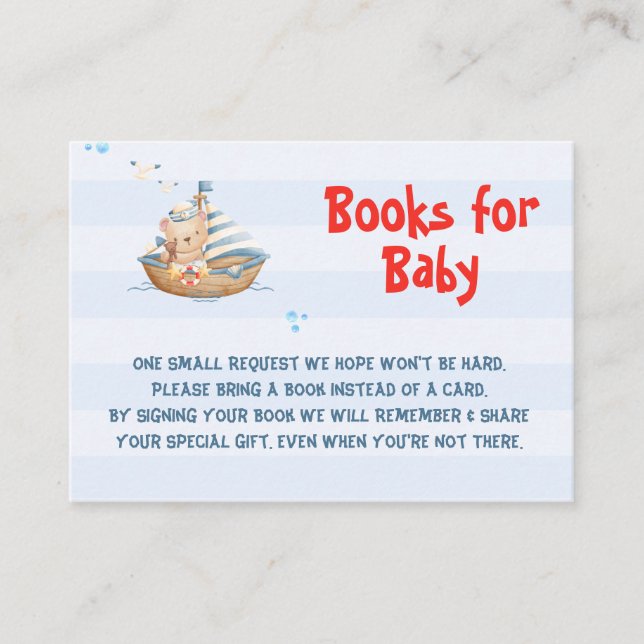 Tarjeta De Recepción Ahoy Es Un Muchacho Baby Shower Libros Para Bebés (Anverso)