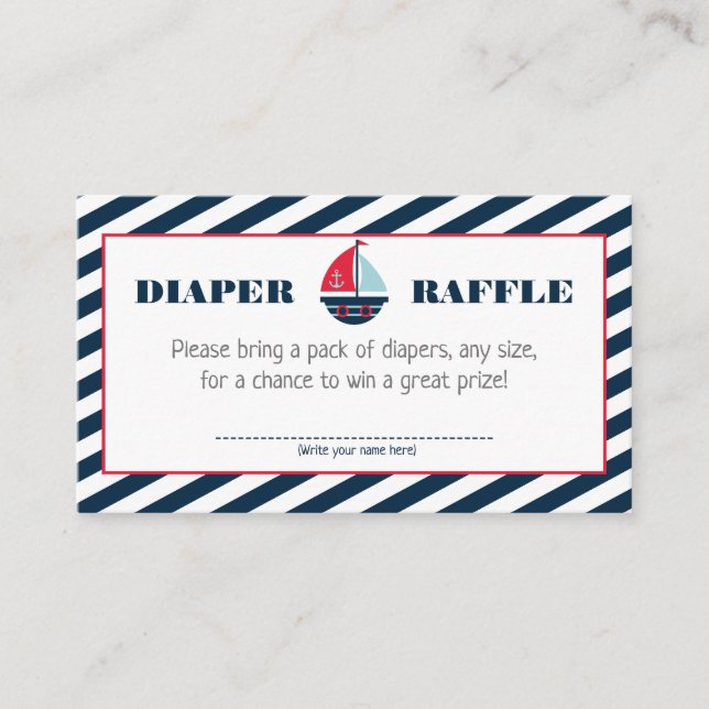 Tarjeta De Recepción Ahoy Nautical Navy Blue Stripe Boy Diaper Raffle (Anverso)