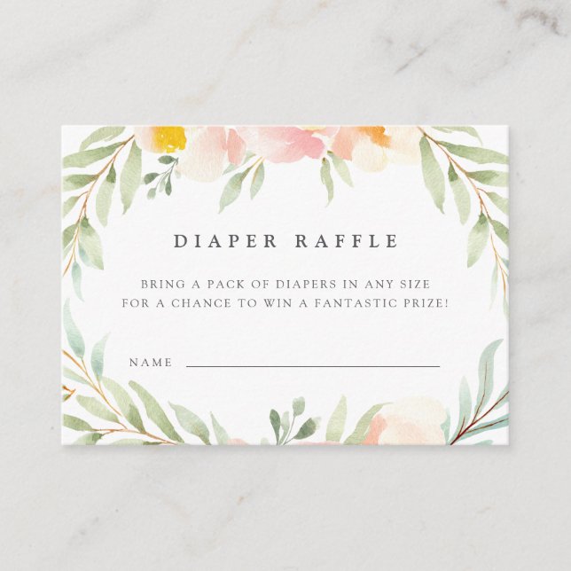 Tarjeta De Recepción Airy Floral Baby Shower Diaper Raffle Ticket (Anverso)