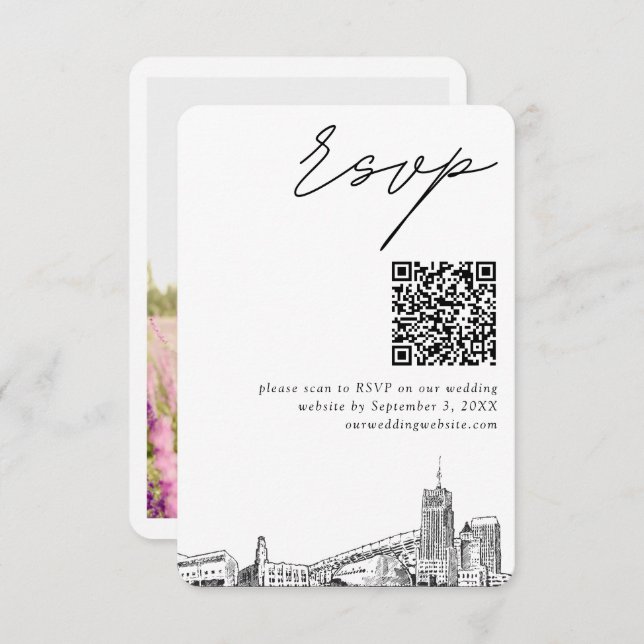 Tarjeta De Recepción Akron Boda RSVP moderno Código QR (Anverso / Reverso)