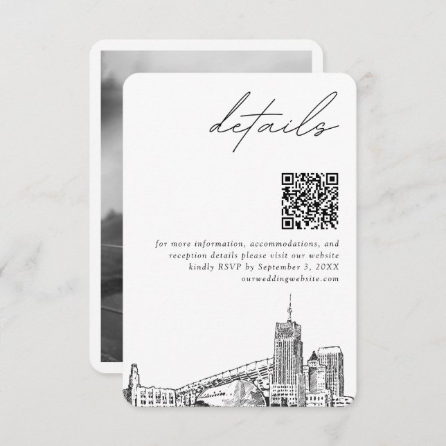 Tarjeta De Recepción Akron Ohio Boda Detalles modernos Código QR (Anverso / Reverso)