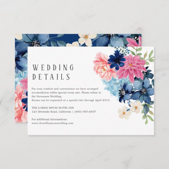 Tarjeta De Recepción Algo azul antes de hacer Boda floral (Anverso / Reverso)