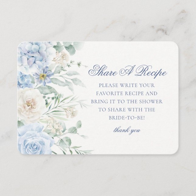 Tarjeta De Recepción Algo Azul Floral Hydrangea Comparte Una Receta (Anverso)