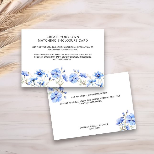Tarjeta De Recepción Algo de Blue Floral Bridal Shower Blank (Create your own enclosure card to accompany your invitations with any additonal information you want)