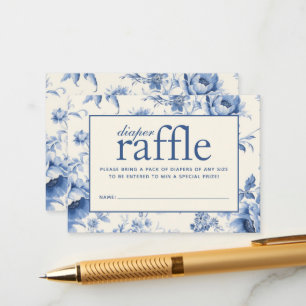 Tarjeta De Recepción Algo Floral Azul Diaper Francés Toile Raffle