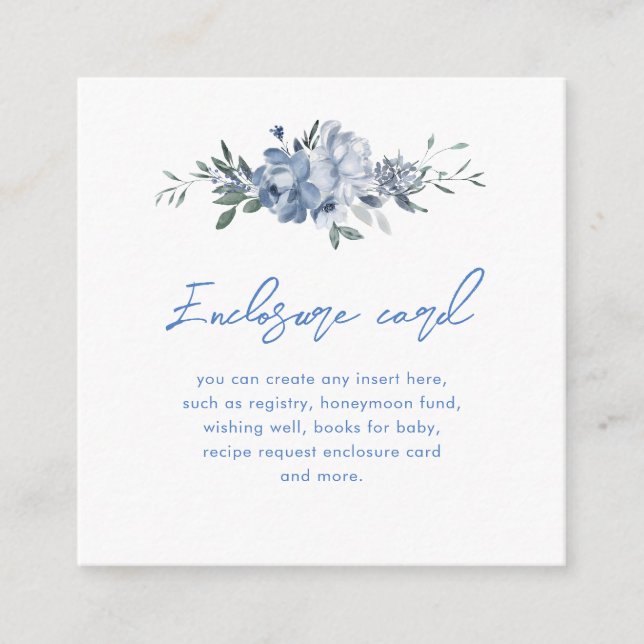Tarjeta De Recepción Algo Floral Azul ducha de novia (Anverso)