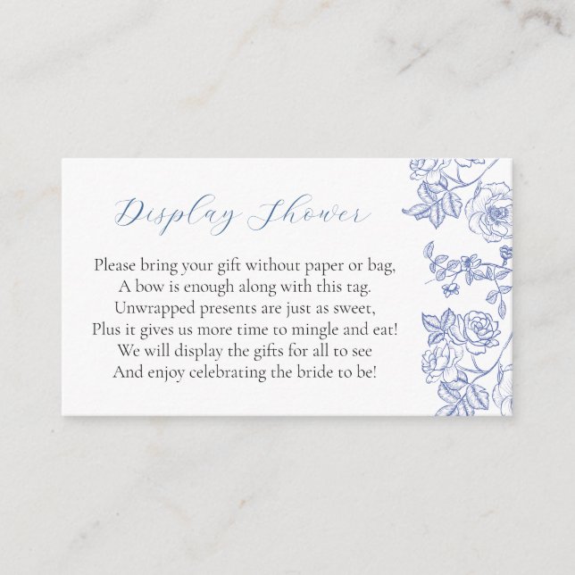 Tarjeta De Recepción Algo Floral Azul ducha de visualización de novias (Anverso)
