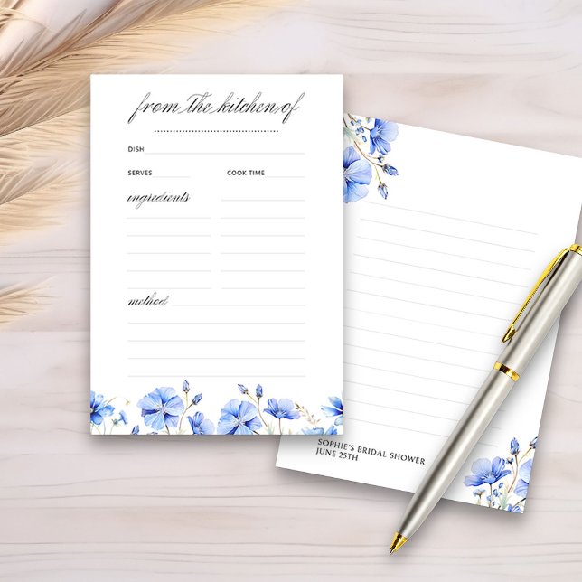 Tarjeta De Recepción Algo Floral Azul Receta de ducha de novia (Recipe Card from my Something Blue Floral Bridal Shower Collection)