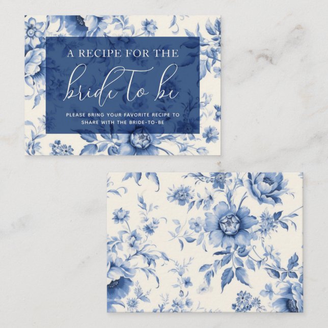Tarjeta De Recepción Algo Floral Azul tela francesa Compartir receta (Anverso / Reverso)