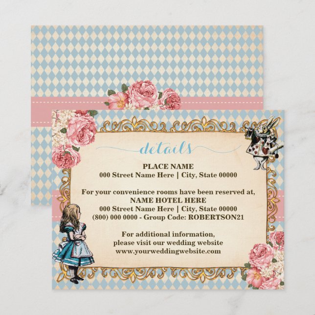 Tarjeta De Recepción Alice in Wonderland  Bridal Shower Extra Details (Anverso / Reverso)