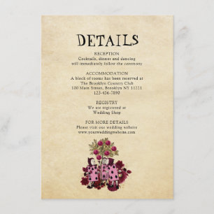 Tarjeta De Recepción Alicia de oro de Borgoña en detalles de Boda de Ma