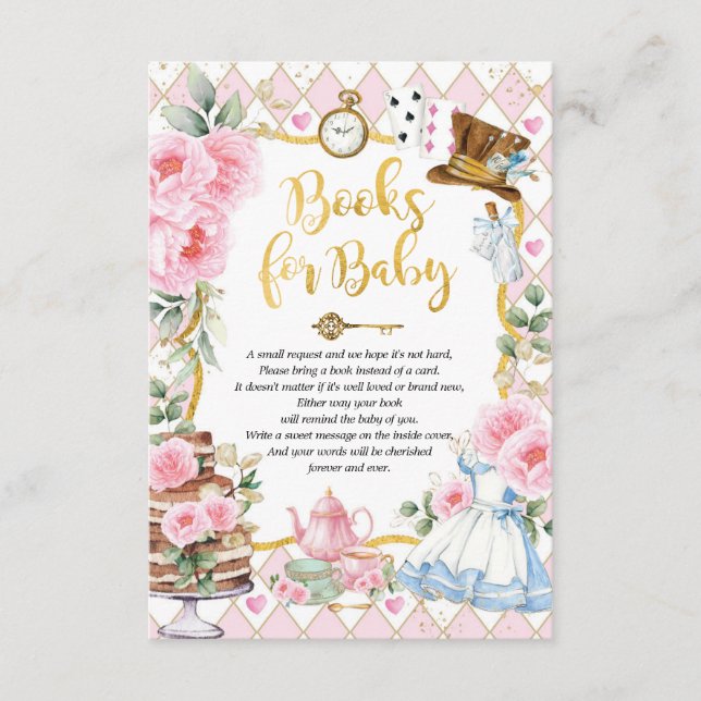 Tarjeta De Recepción Alicia en libros para Fiestas de té mal de Maravil (Anverso)