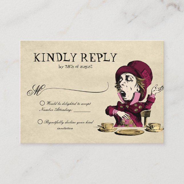 Tarjeta De Recepción Alicia roja PRESUPUESTARIA en el Boda de odio haci (Anverso)