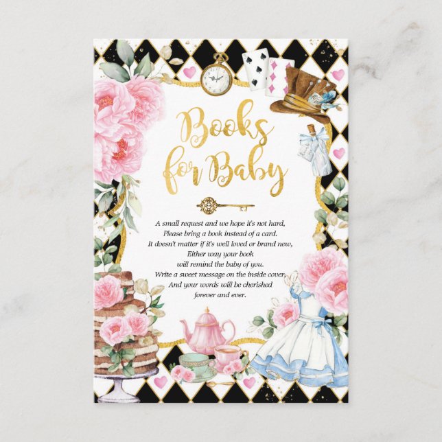 Tarjeta De Recepción Alicia rosa en libros de Fiestas de té de maravill (Anverso)