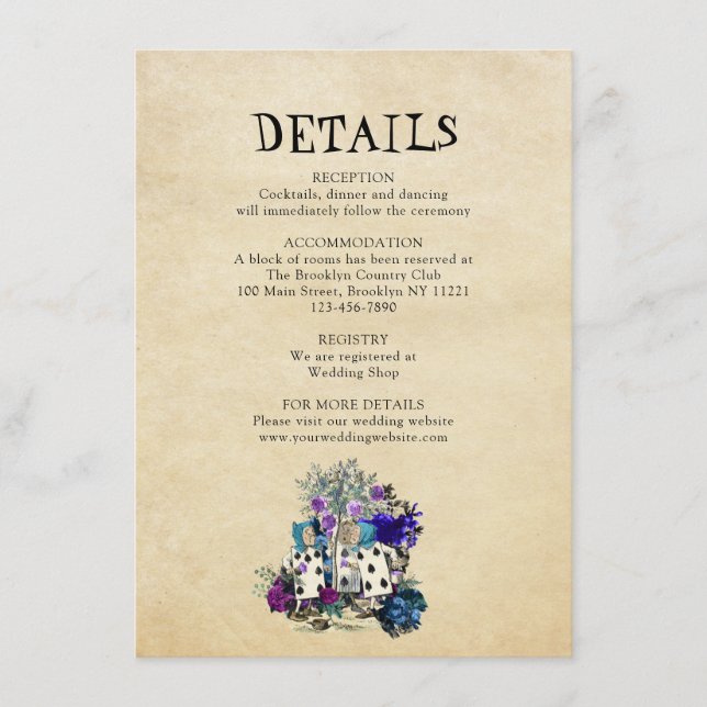 Tarjeta De Recepción Alicia ventilado de moda en detalles de Boda del p (Anverso)