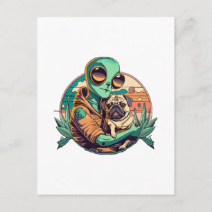 Tarjeta De Recepción Alienígena y Pug