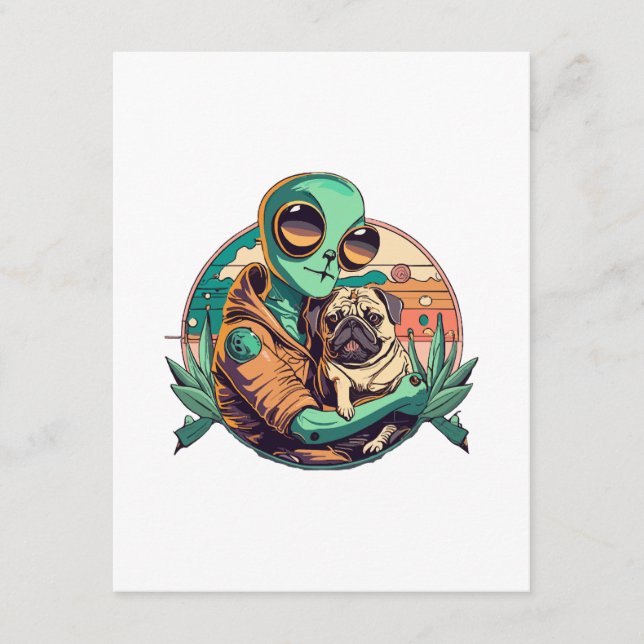 Tarjeta De Recepción Alienígena y Pug (Anverso)