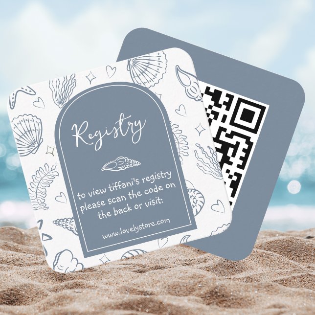Tarjeta De Recepción All I Sea is Love Dusty Blue QR Code Bridal Shower (Subido por el creador)