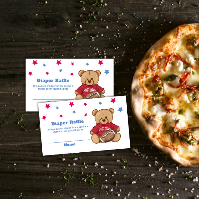 Tarjeta De Recepción All Star Bear Football Diaper Raffle Baby Shower  (All Star Bear Football Diaper Raffle Baby Shower Enclosure Card)