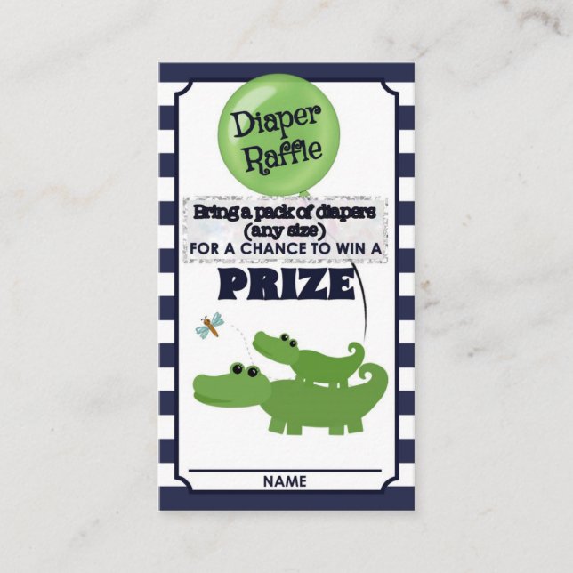 Tarjeta De Recepción Alligator Baby Shower DIAPER RAFFLE TICKETS Blue (Anverso)