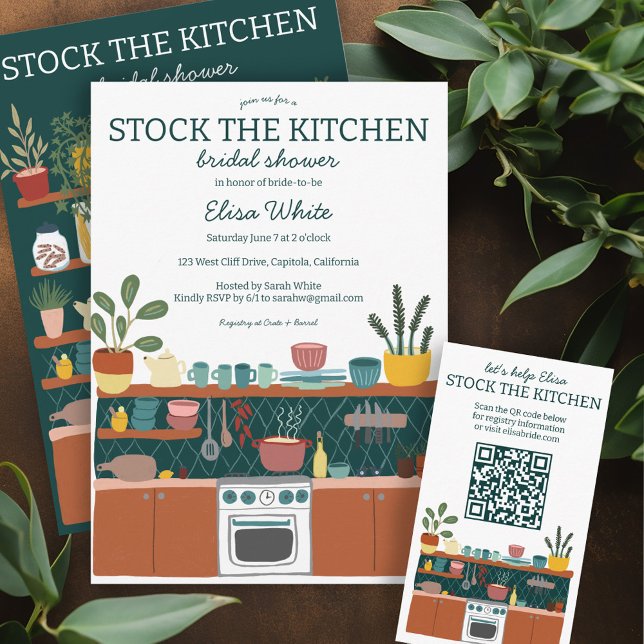 Tarjeta De Recepción ALMACENAR LA COCINA Ducha Bridal PERSONALIZADO QR (STOCK THE KITCHEN Bridal Shower Cute CUSTOM QR Enclosure Card
)