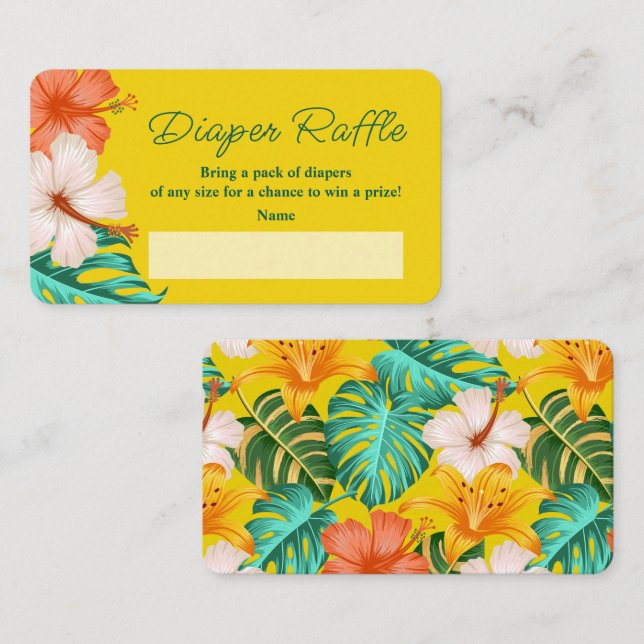 Tarjeta De Recepción Aloha Baby Diaper Tropical Floral Hawaiano Raffle (Anverso / Reverso)