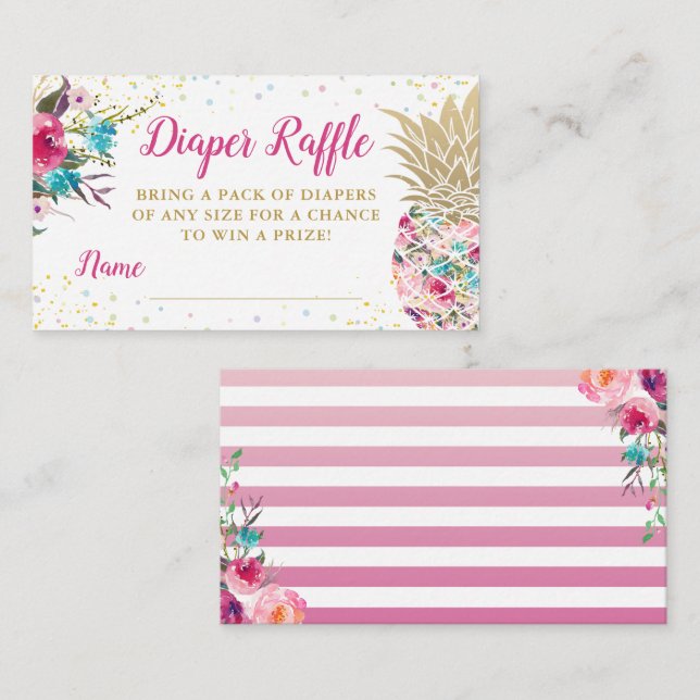 Tarjeta De Recepción Aloha Pink Pineapple Baby Shower Diaper Raffle (Anverso / Reverso)