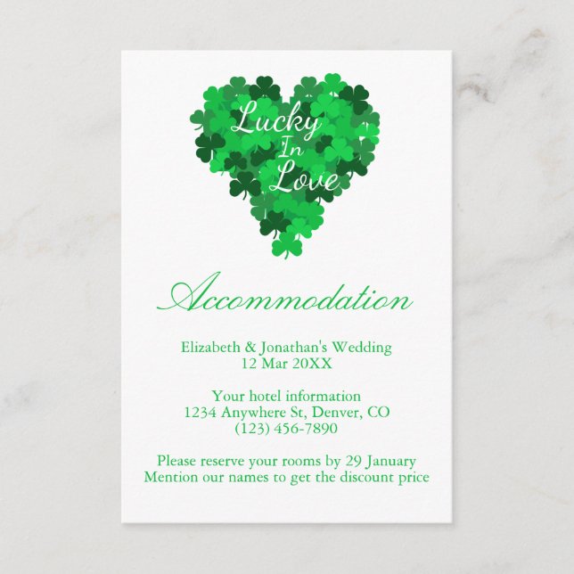 Tarjeta De Recepción Alojamiento Boda Afortunado (Anverso)