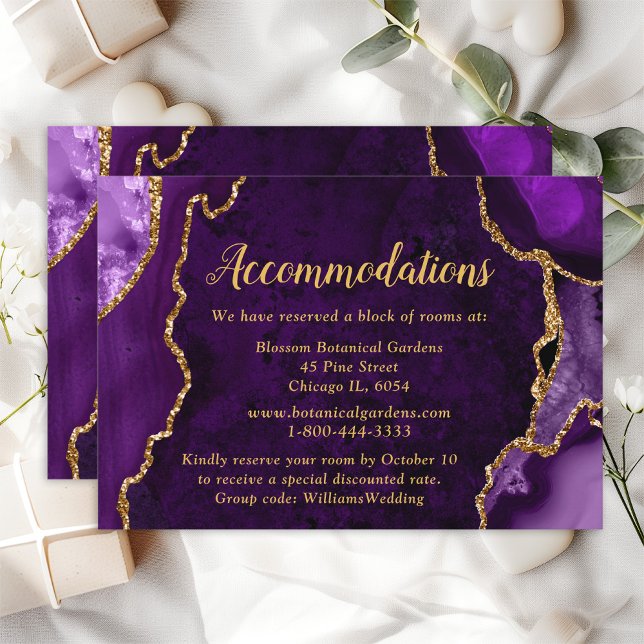 Tarjeta De Recepción Alojamiento Boda Agate Morado y Oro (Subido por el creador)
