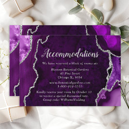 Tarjeta De Recepción Alojamiento Boda Agate morado y plateado