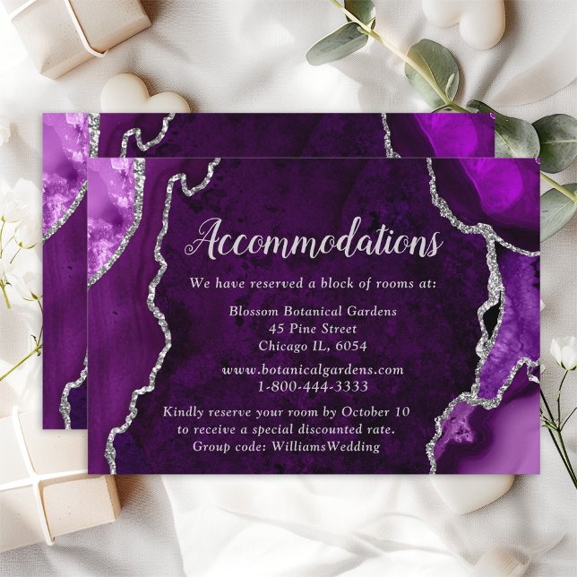 Tarjeta De Recepción Alojamiento Boda Agate morado y plateado (Subido por el creador)