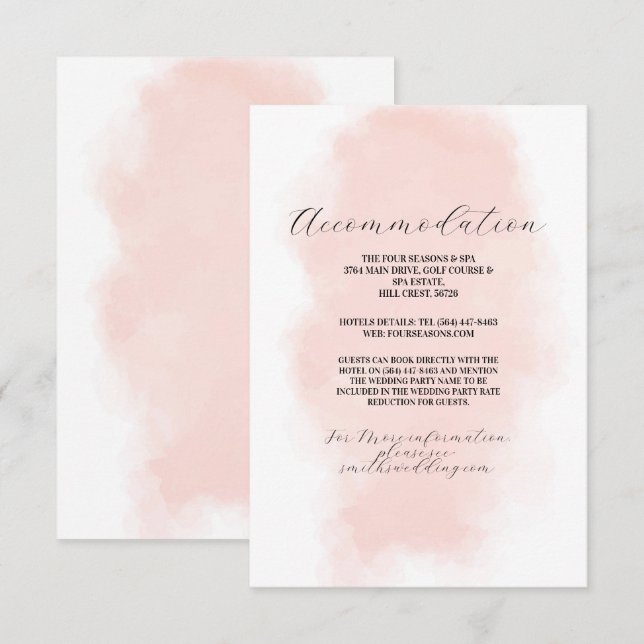 Tarjeta De Recepción Alojamiento Boda Agua Peach Wash (Anverso / Reverso)